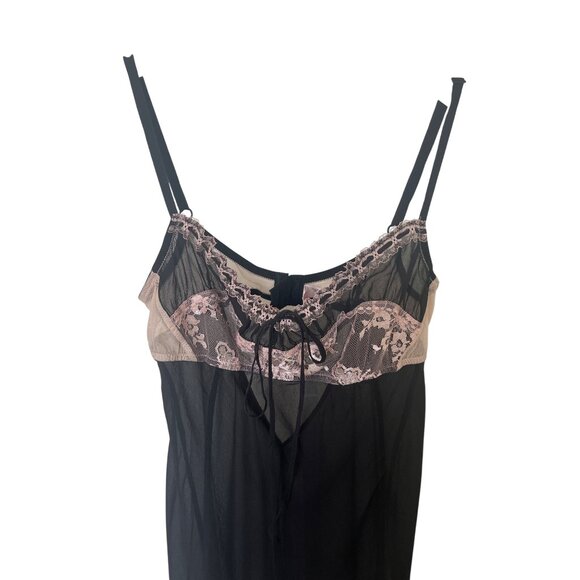 Victoria's Secret Black & Pink Lace Trim Silk Chemise Nightie - Picture 2 of 5